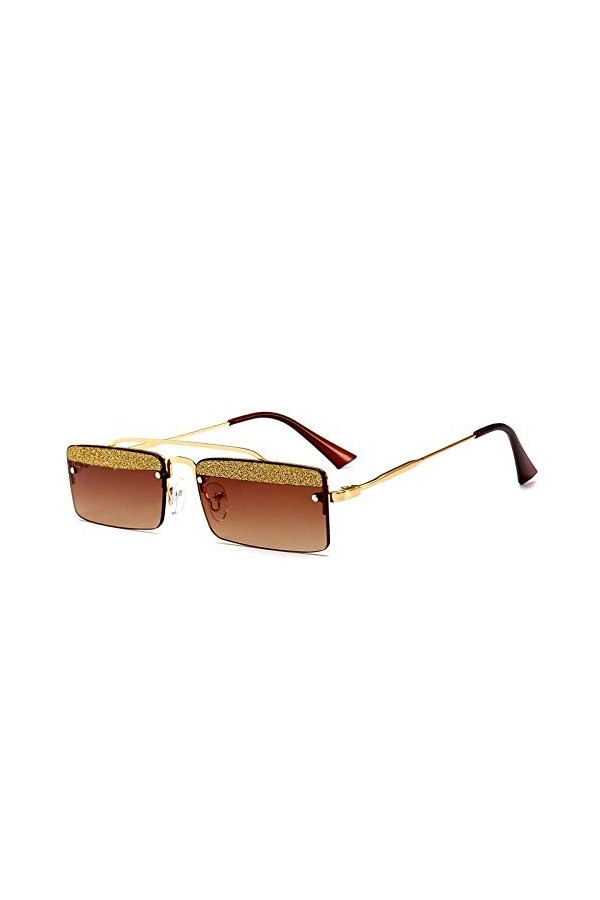 Hommes Rétro Petites Lunettes De Soleil Rectangle Couleurs De Bonbons Paillettes Lunettes De Soleil sans Monture pour Femmes 