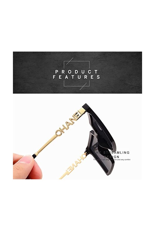 HCHES Streetwear femmes drôle lunettes de soleil nuances UV400 lunettes sans monture évider lame lunettes de soleil, 1, taill