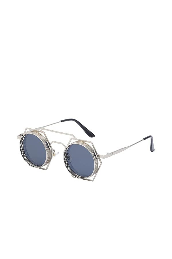 HCHES Lunettes de soleil Steampunk hommes rondes Punk lunettes de soleil pour femmes rétro concepteur Vintage lunettes nuance