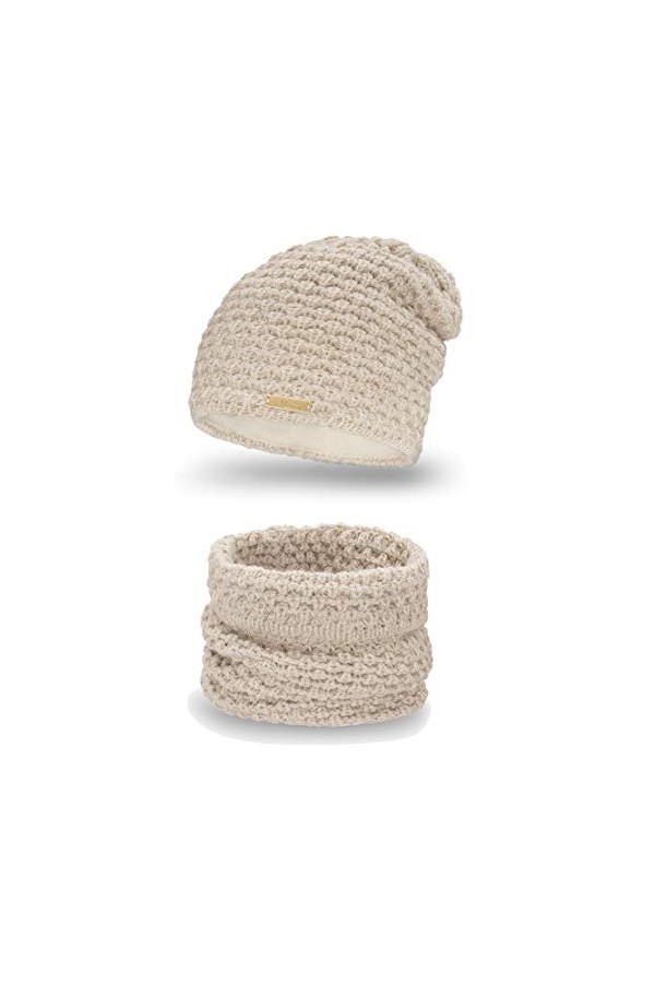 Mikos * Ensemble dhiver composé dune écharpe dhiver et dun bonnet tricoté/bonnet assorti 690 . Curry 