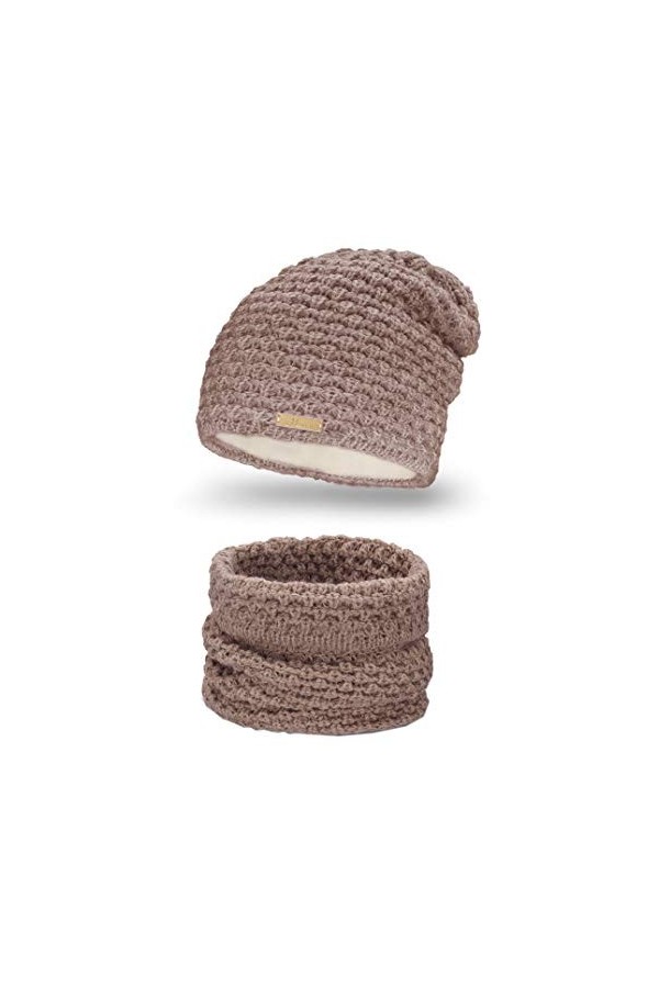 Mikos * Ensemble dhiver composé dune écharpe dhiver et dun bonnet tricoté/bonnet assorti 690 . Curry 