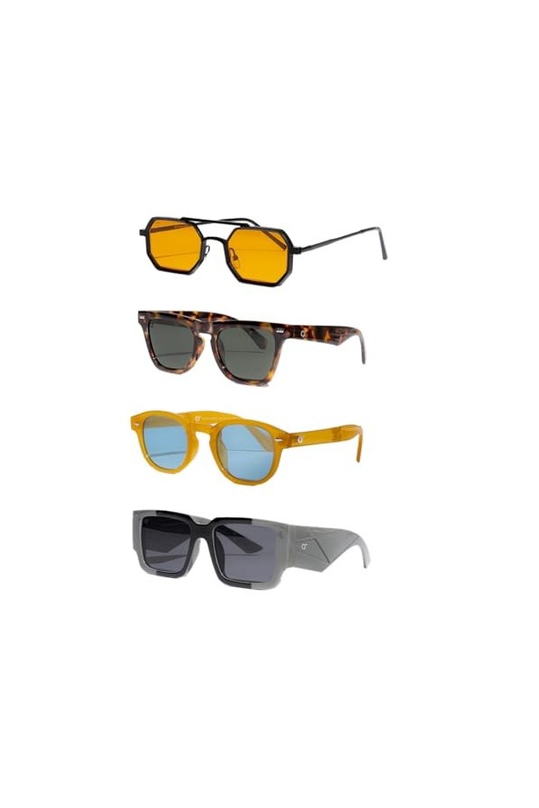 OS SUNGLASSES Lunettes de Soleil Homme Vintage - Lot de 4 Paires de Lunettes Homme et Femme, Style Johnny Depp - Lunette de S