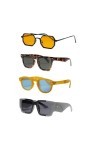 OS SUNGLASSES Lunettes de Soleil Homme Vintage - Lot de 4 Paires de Lunettes Homme et Femme, Style Johnny Depp - Lunette de S