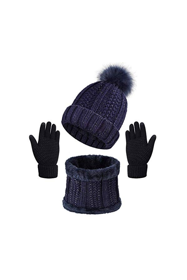 CheChury Bufanda Gorro Guantes de Punto Calentar Invierno Regalos para Hombre Mujer Unisexo Bufanda Conjunto Guantes Sombrero