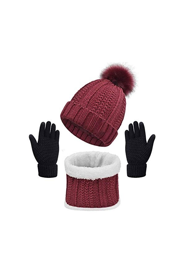 CheChury Bufanda Gorro Guantes de Punto Calentar Invierno Regalos para Hombre Mujer Unisexo Bufanda Conjunto Guantes Sombrero