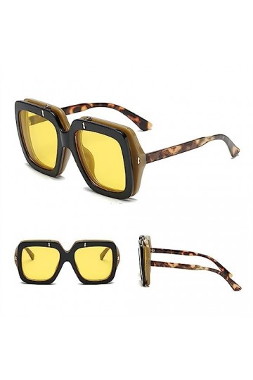 Lunettes de soleil surdimensionnées Flip Up Lunettes de soleil Femmes Hommes Lunettes carrées Cadres Lunettes à double lentil
