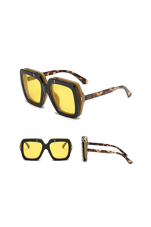 Lunettes de soleil surdimensionnées Flip Up Lunettes de soleil Femmes Hommes Lunettes carrées Cadres Lunettes à double lentil