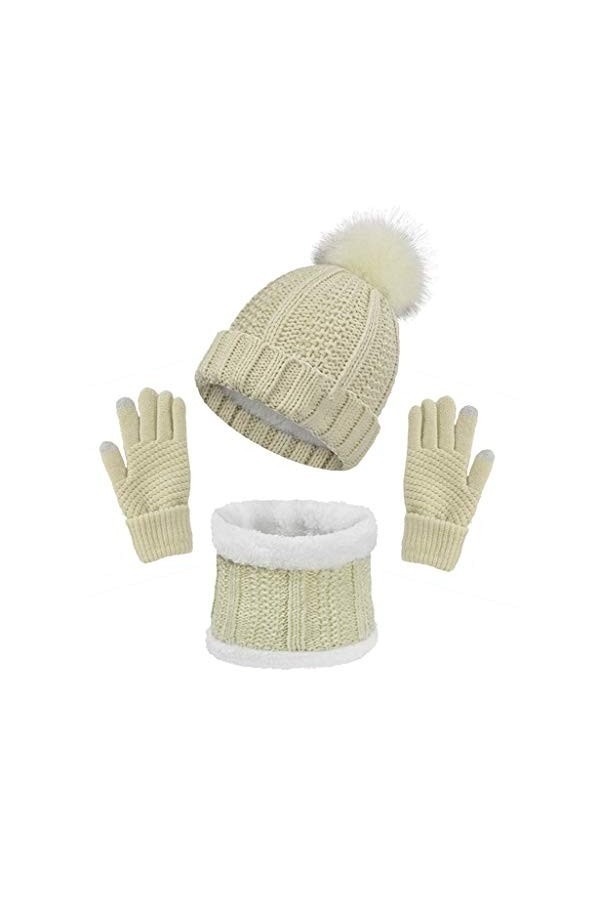 CheChury Bufanda Gorro Guantes de Punto Calentar Invierno Regalos para Hombre Mujer Unisexo Bufanda Conjunto Guantes Sombrero