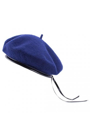 Lawliet Bonnet de béret 100 % laine pour femme - Bleu - Taille Unique