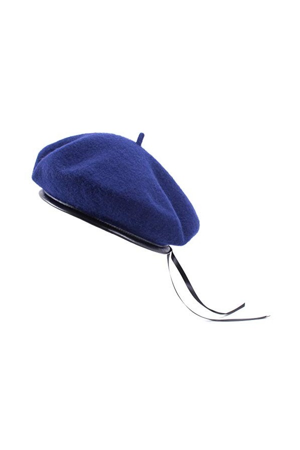 Lawliet Bonnet de béret 100 % laine pour femme - Bleu - Taille Unique