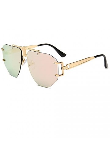 HCHES Lunettes de soleil transparentes sans monture pour femmes Lunettes de soleil en métal surdimensionnées à la mode Vintag