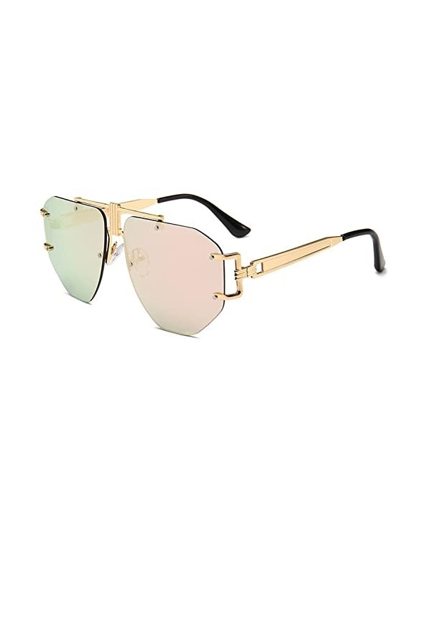 HCHES Lunettes de soleil transparentes sans monture pour femmes Lunettes de soleil en métal surdimensionnées à la mode Vintag