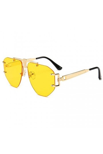 HCHES Lunettes de soleil transparentes sans monture pour femmes Lunettes de soleil en métal surdimensionnées à la mode Vintag