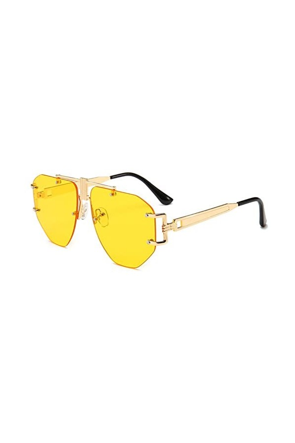 HCHES Lunettes de soleil transparentes sans monture pour femmes Lunettes de soleil en métal surdimensionnées à la mode Vintag