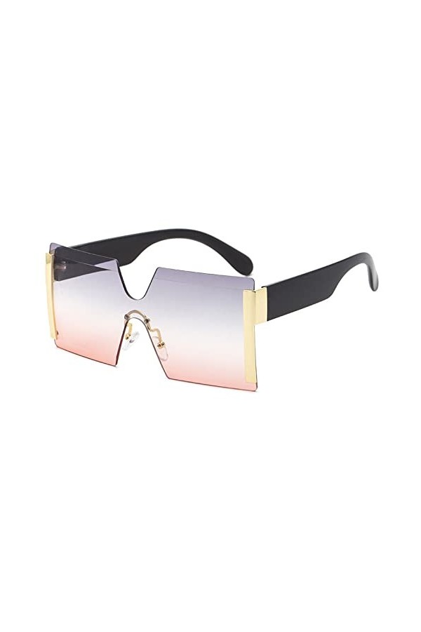 HCHES Lunettes de soleil carrées sans monture surdimensionnées femmes créateur de luxe mode une pièce lunettes de soleil dame