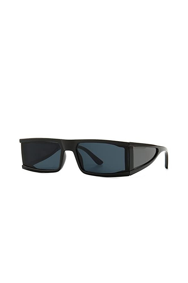 Lunettes de soleil de personnalité rectangulaires surdimensionnées Hommes Femmes Mode UV400 Lunettes, C1 noir noir