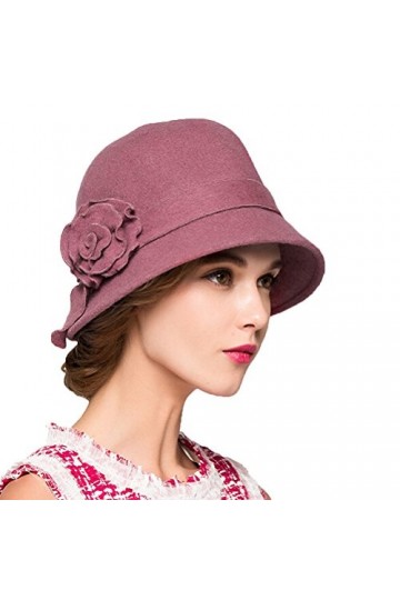 Maitose™ De la Femme Laine en Feutre Fleurs Eglise Bowler Hats Vin Rouge