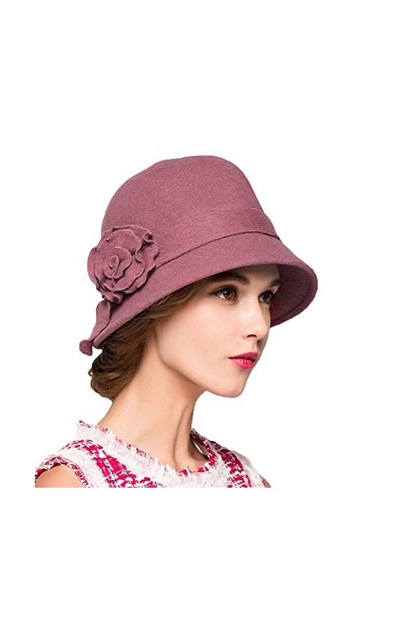 Maitose™ De la Femme Laine en Feutre Fleurs Eglise Bowler Hats Vin Rouge