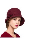 Maitose™ De la Femme Laine en Feutre Fleurs Eglise Bowler Hats Vin Rouge