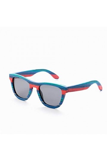 YUANCHENG Lunettes de soleil à monture en bois de couleur bleue à la main rétro polarisées femmes hommes lunettes de soleil p