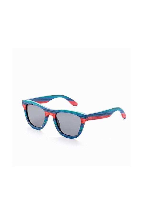YUANCHENG Lunettes de soleil à monture en bois de couleur bleue à la main rétro polarisées femmes hommes lunettes de soleil p