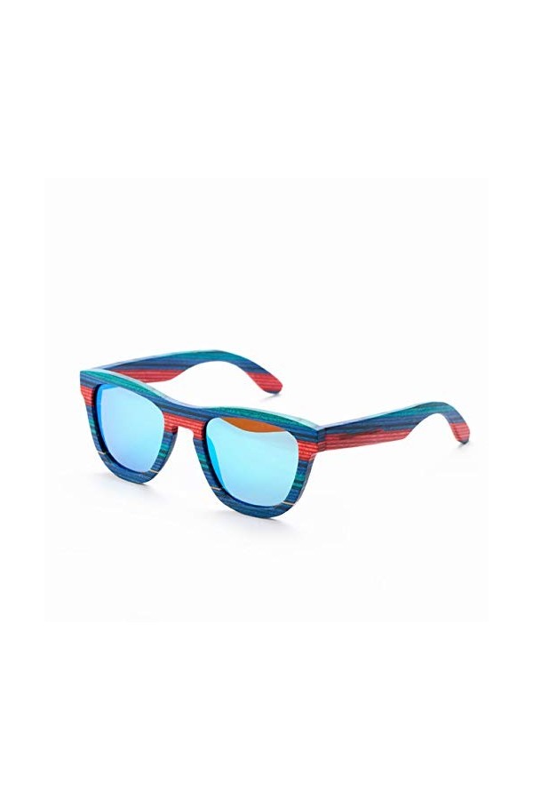 YUANCHENG Lunettes de soleil à monture en bois de couleur bleue à la main rétro polarisées femmes hommes lunettes de soleil p