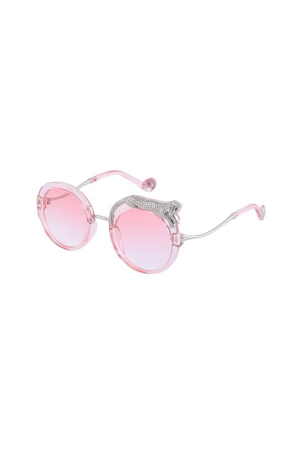 XNASU Lunettes de Soleil Rondes Femmes Lunettes de Soleil en Forme de léopard en Cristal pour Lunettes légères féminines Dame