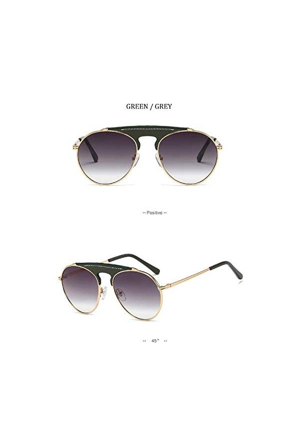 YUFUD Lunette de Soleil Lunettes de Soleil Pilotes Femmes Vintage en métal en Cuir Lunettes de Soleil Rondes pour Femmes Homm