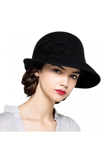 Maitose® Laine Femmes Feutre Fleurs Eglise Bowler Hats Noir
