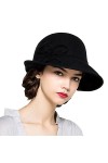 Maitose® Laine Femmes Feutre Fleurs Eglise Bowler Hats Noir