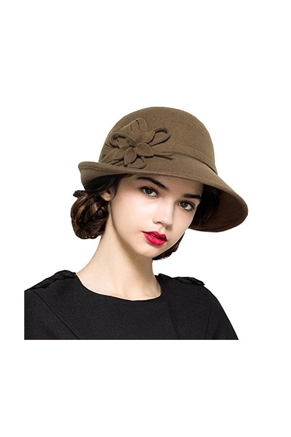 Maitose® Laine Femmes Feutre Fleurs Eglise Bowler Hats Noir