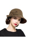 Maitose® Laine Femmes Feutre Fleurs Eglise Bowler Hats Noir