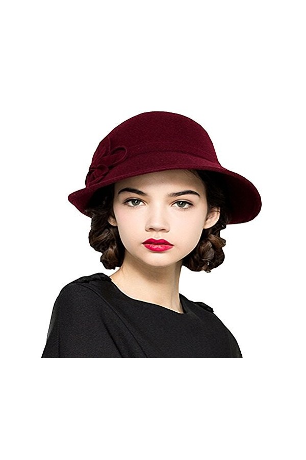 Maitose® Laine Femmes Feutre Fleurs Eglise Bowler Hats Noir
