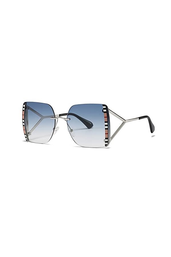 HCHES Lunettes de soleil yeux de chat vintage sans monture à rayures carrées pour femmes alliage triangle jambe lunettes de s