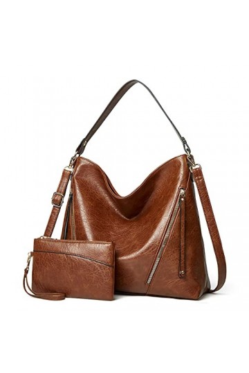 FANDARE 2 pièces Sac à Main Portés Sacs Cabas Dépaule Femme Sacoche Portés Epaule Cuir PU Imperméable pour Achats Fête École