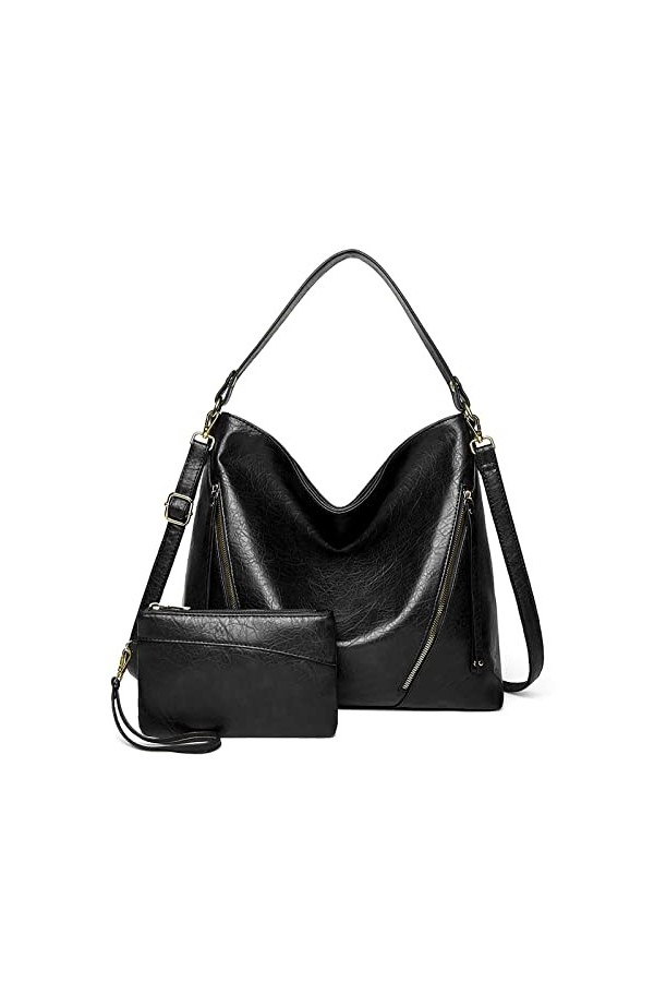 FANDARE 2 pièces Sac à Main Portés Sacs Cabas Dépaule Femme Sacoche Portés Epaule Cuir PU Imperméable pour Achats Fête École