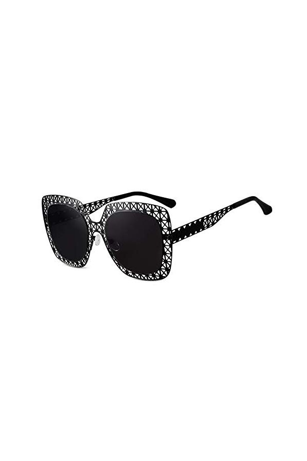 hmjsmj Cadre noir de dentelle creuse gris noir lentille ronde lunettes de soleil dames shopping tour plage lunettes de soleil