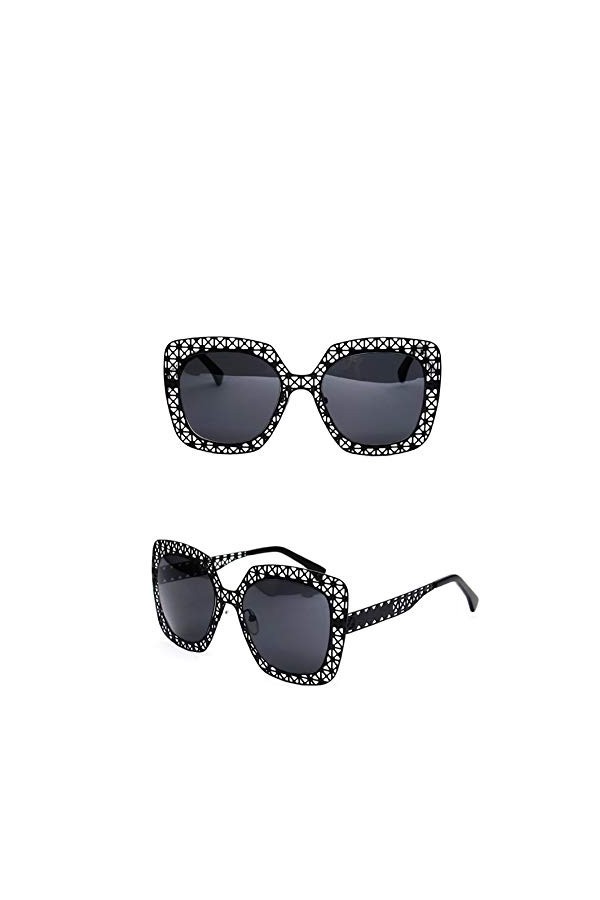 hmjsmj Cadre noir de dentelle creuse gris noir lentille ronde lunettes de soleil dames shopping tour plage lunettes de soleil