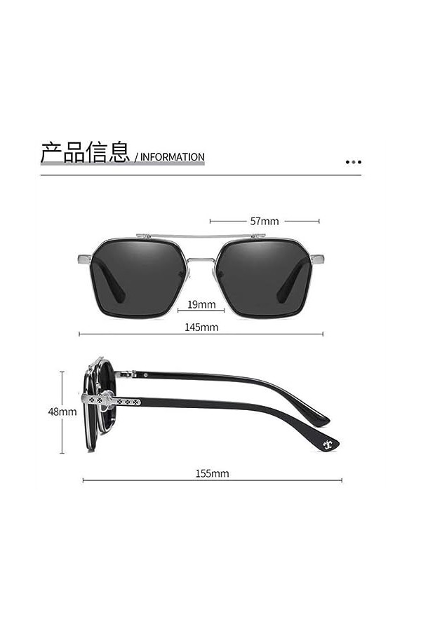 HPIRME Lunettes de soleil polarisées carrées en métal femmes hommes lunettes de conduite, BK, taille unique