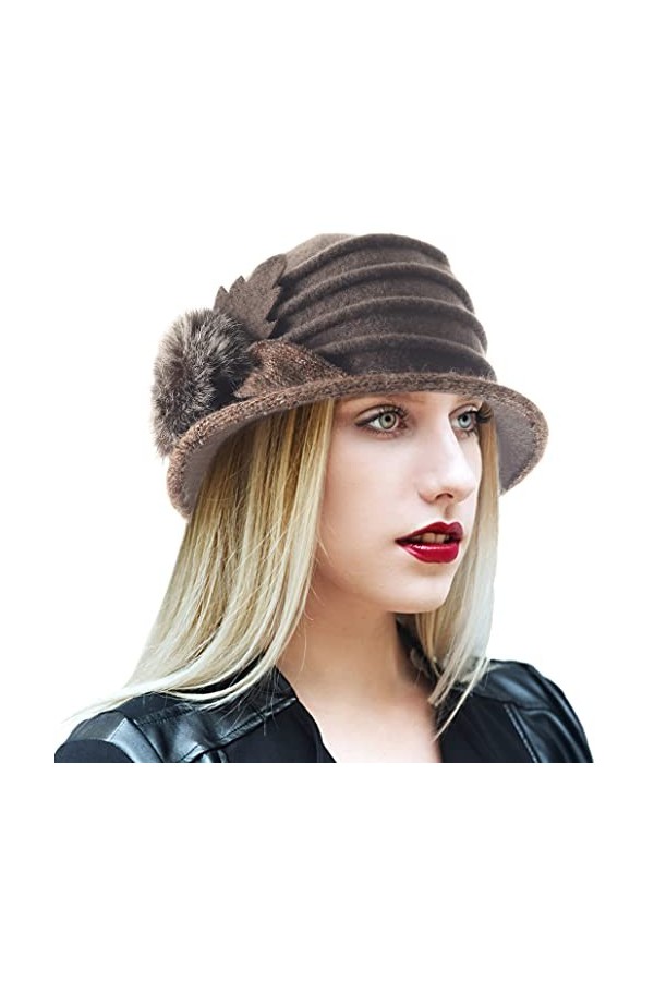 Ruphedy Béret vintage en laine pour femme - Style années 1920, Nœud - Bleu marine, taille unique