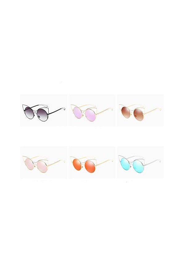 Heqianqian Femme Lunettes de Soleil Cat Eye Fashion Metal Frame Mirrored Flat Lenses Femme Lunettes de Soleil Verres pour la 