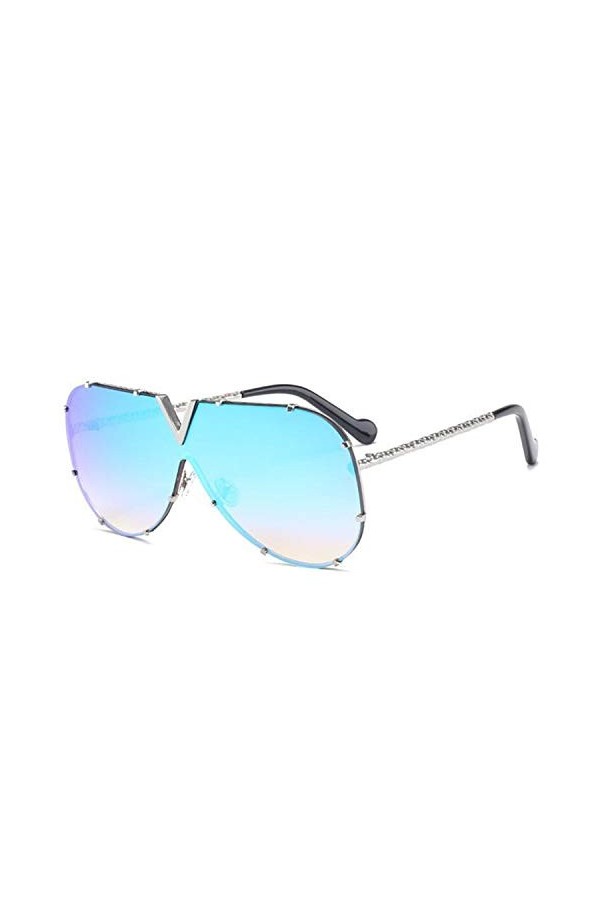 AUSUB Lunettes de Soleil Femme New One Piece Luxe surdimensionné Sunglass Rivet Lunettes de Soleil Femmes Hommes Métal Big Sh