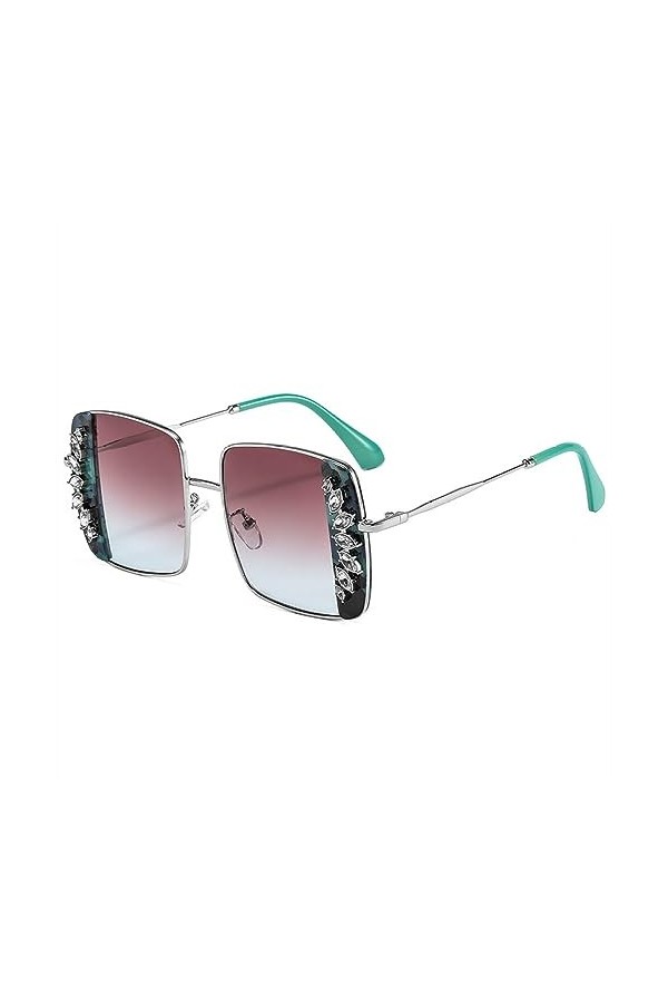 HPIRME Lunettes de soleil carrées en métal en forme de fleur cloutées de diamants pour femmes, lunettes de soleil anti-ultrav