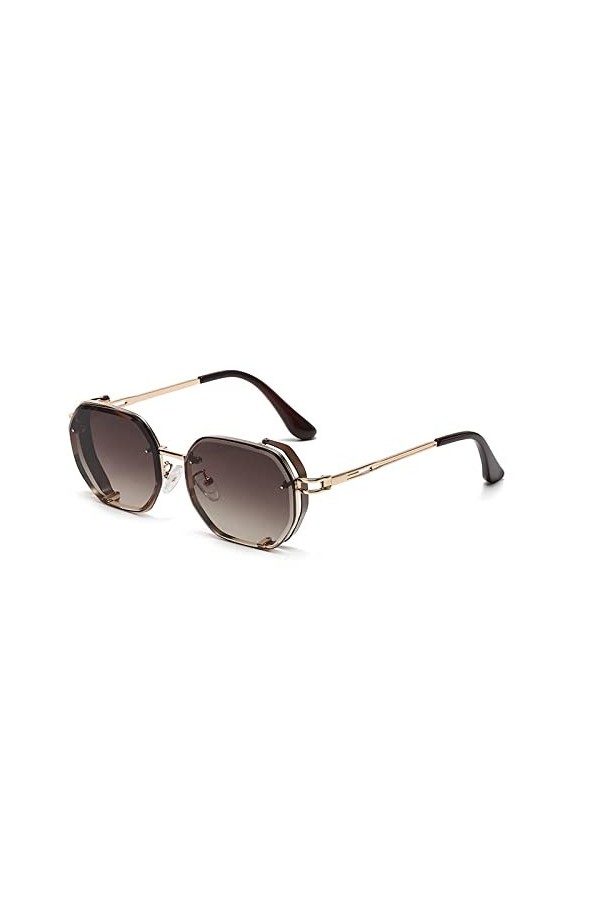 HCHES Vintage polygone creux petites lunettes de soleil carrées pour hommes alliage dégradé conduite lunettes de soleil femme