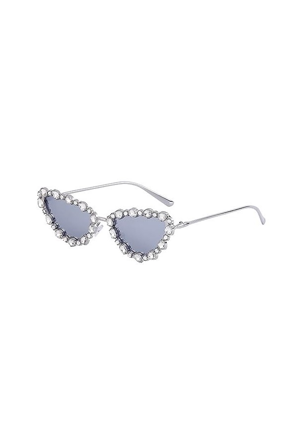 Lunettes de Soleil Yeux de Chat Femmes Petit Cadre Coeur Strass Magnifiques Lunettes de Soleil Diamant pour Dames Ombre, C6 A