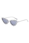 Lunettes de Soleil Yeux de Chat Femmes Petit Cadre Coeur Strass Magnifiques Lunettes de Soleil Diamant pour Dames Ombre, C6 A