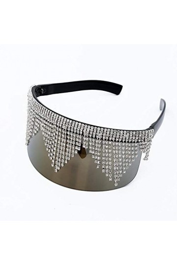 ZYIZEE Lunettes de Soleil Lunettes de Soleil surdimensionnées Miroir Femmes Hommes Grand Cadre Masque Diamant Protection des 