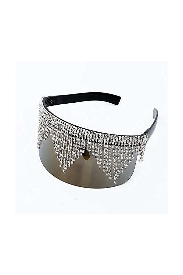 ZYIZEE Lunettes de Soleil Lunettes de Soleil surdimensionnées Miroir Femmes Hommes Grand Cadre Masque Diamant Protection des 