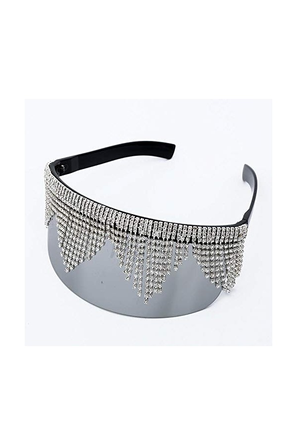 ZYIZEE Lunettes de Soleil Lunettes de Soleil surdimensionnées Miroir Femmes Hommes Grand Cadre Masque Diamant Protection des 