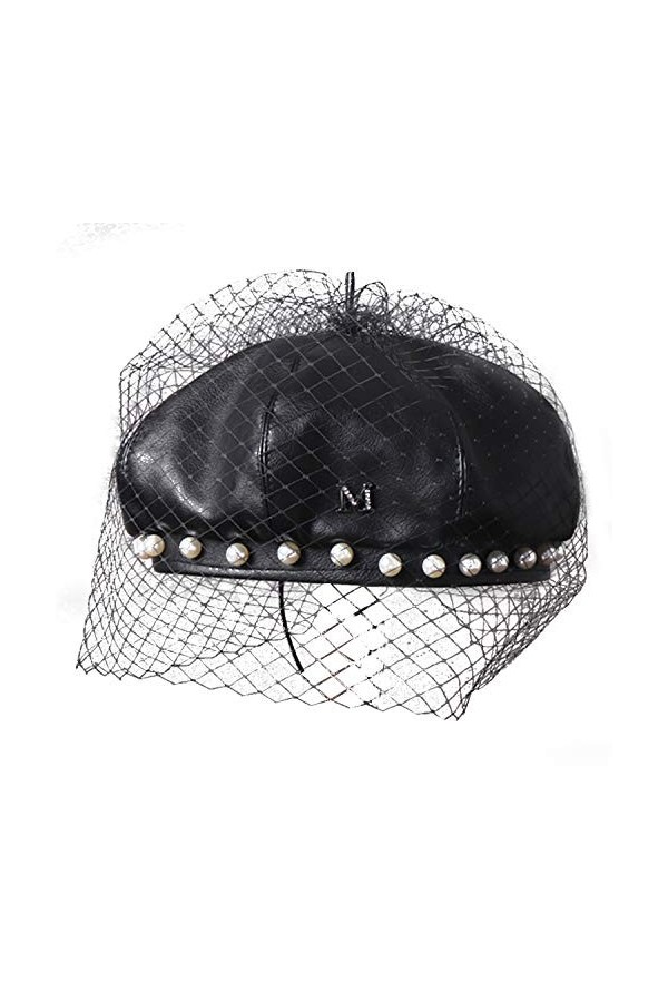 Béret en cuir, béret rétro français, design unique, assortiment de mode, dentelle de perle, simple et décontracté, chapeau ci